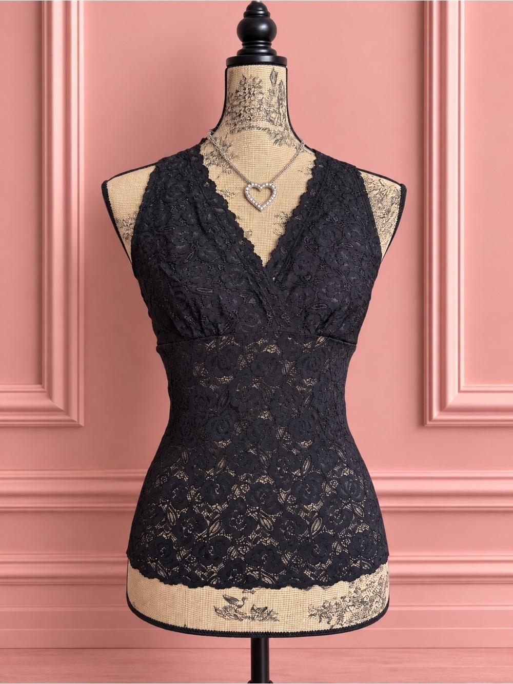 Y2K Black Lace V-Neck Camisole Tank Size M